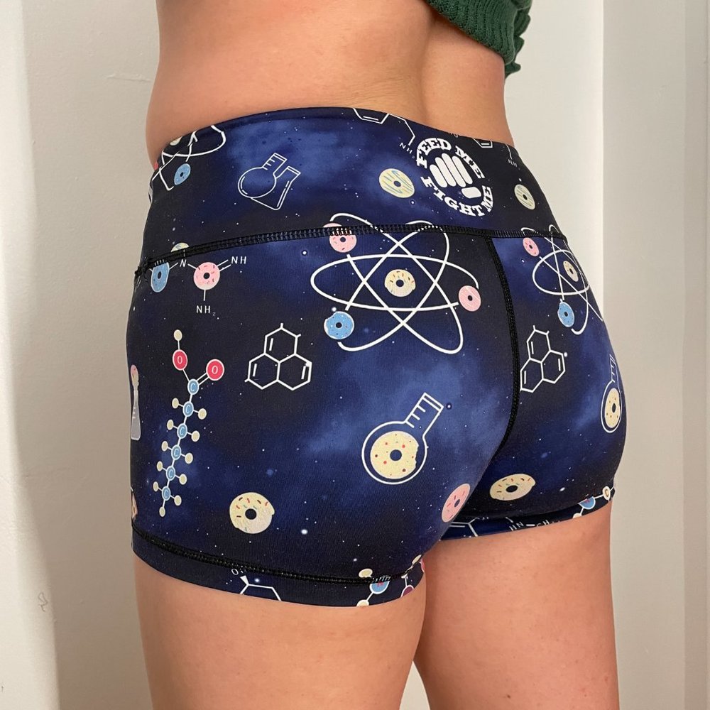 Feed Me Fight Me booty shorts, science space donuts size M